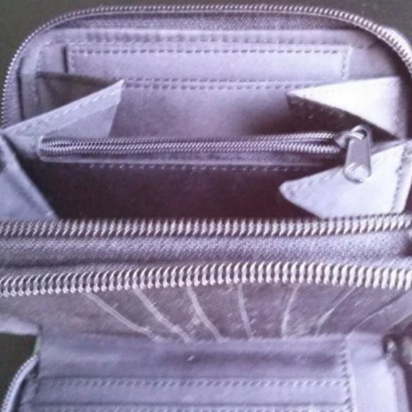 Women's Wallet w/ Detachable Crossbody Strap - Black w/ Light Blue 55 Detailing - Picture 9 of 10